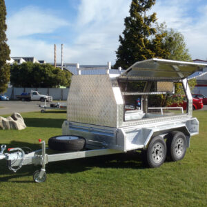 ALLOY TRADE TOP with Shelf on 8x4 Braked HEAVY DUTY TANDEM TRAILER