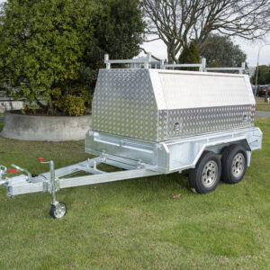 ALLOY TRADE TOP with Shelf on 8x5 Braked HEAVY DUTY TANDEM TRAILERS