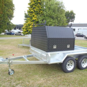 BLACK ALLOY HALF SIZE TRADE TOP on 8x5 Braked HEAVY DUTY TANDEM TRAILER